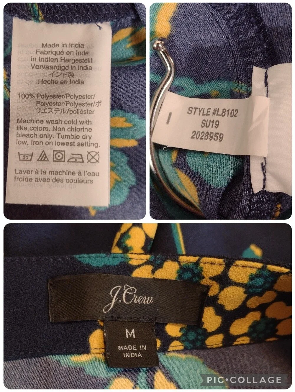 J. Crew Blue Yellow Floral Faux Wrap Tie Waist Peplum Long Sleeve Blouse Size M